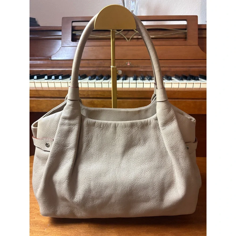 Kate Spade Pebbled‎ Leather Large Shoulder Tote Beige Polka Dot Lining Bag